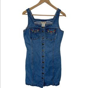 Tickets Clothing | Vintage 90s Mini Jean Dress | Denim | Floral | Women's 7/8